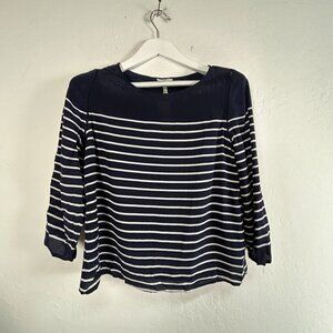 Joie Balfour Silk Blouse Top Womens Small Dark Navy Striped 3/4 Sleeve New $268